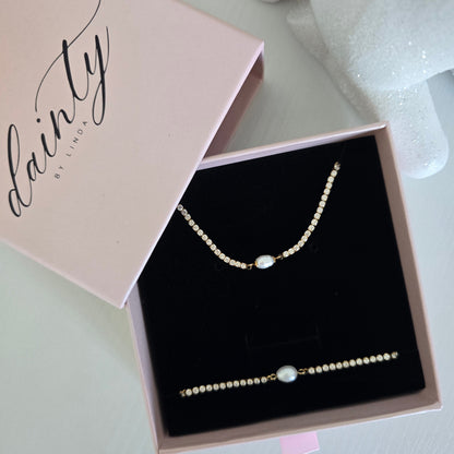 tennis pearl bracelet necklace set 