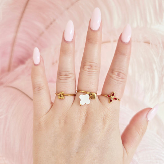 dainty gold stacking cherry clover heart rings