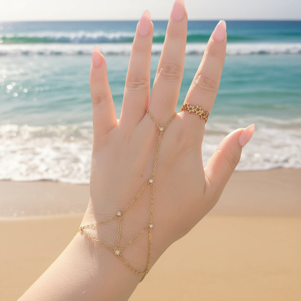 dainty gold handchain unique jewelry