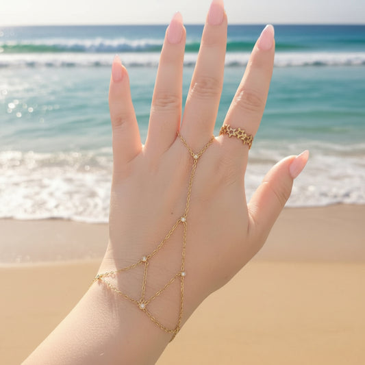 dainty gold handchain unique jewelry