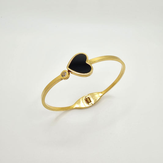 dainty dark heart waterproof bangle gold