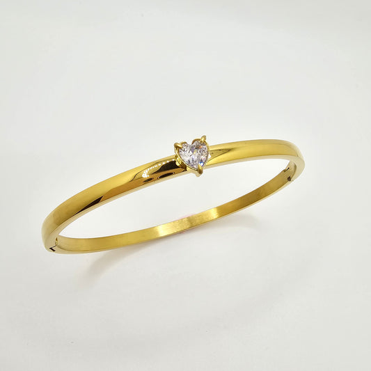 dainty heart gold bangle bracelet diamond