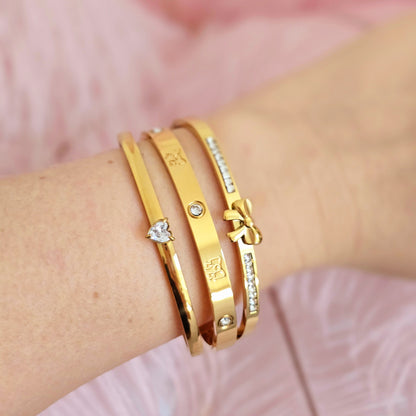 gold heart bow love bangles waterproof cute stack