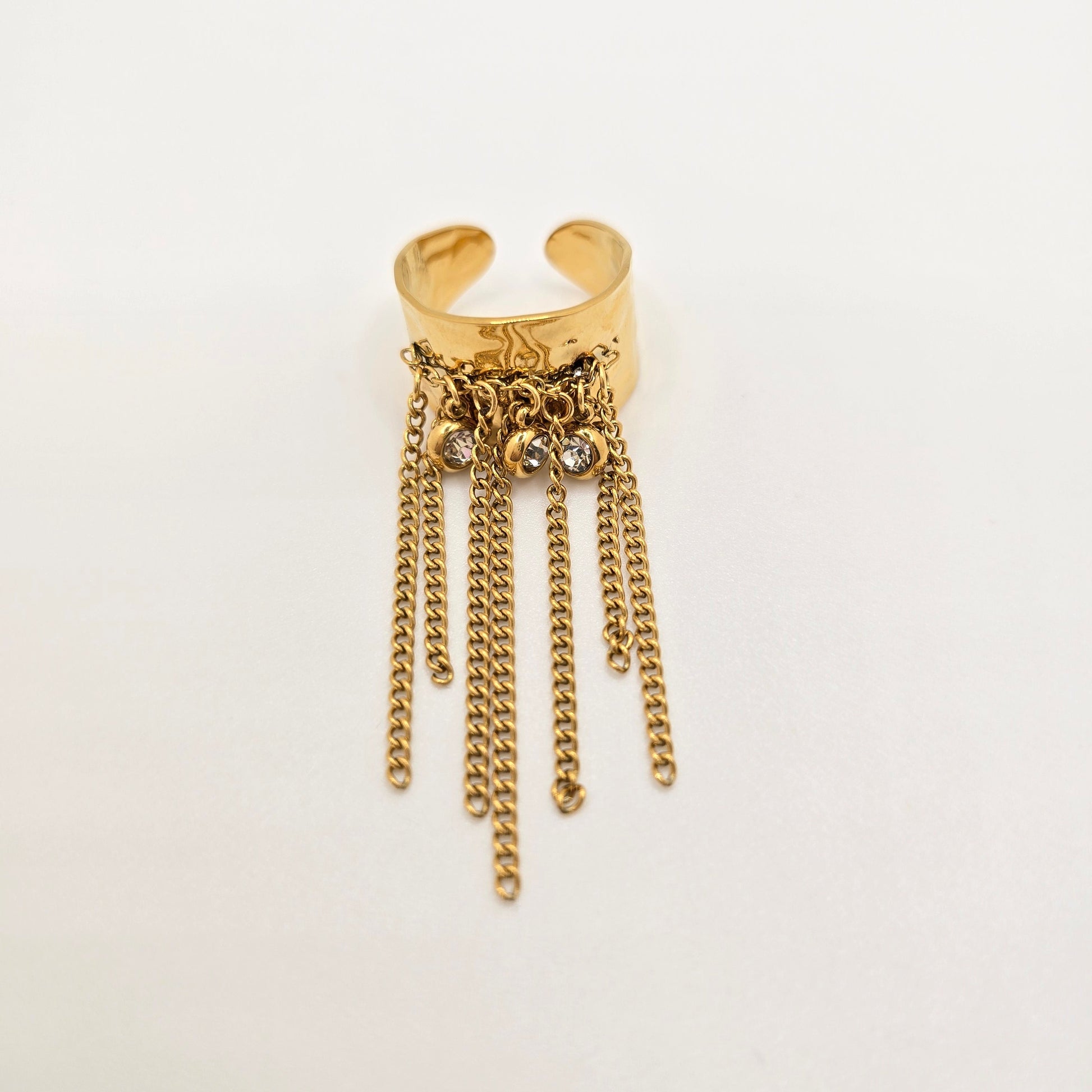 gold ring with dangly bits statement unique