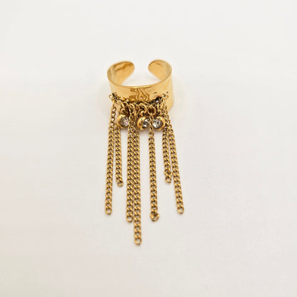 gold ring with dangly bits statement unique