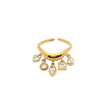 dainty gold adjustable ring with dangles