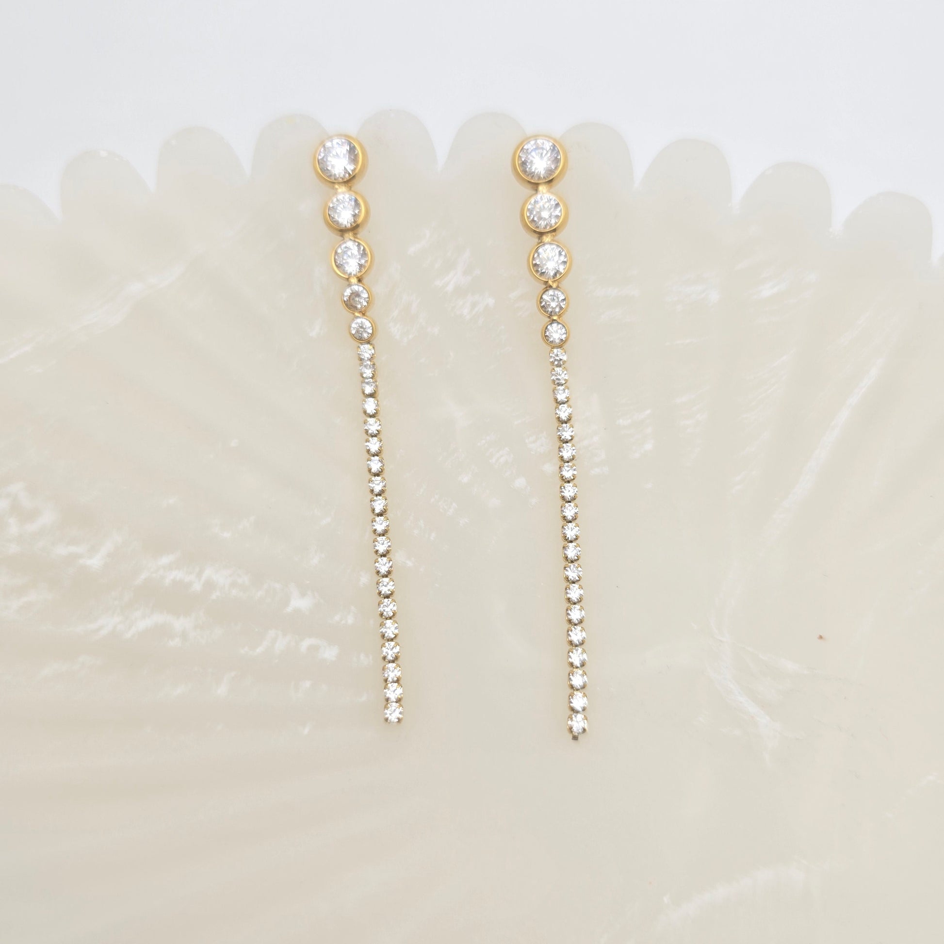 dainty gold tennis earrings drop elegant