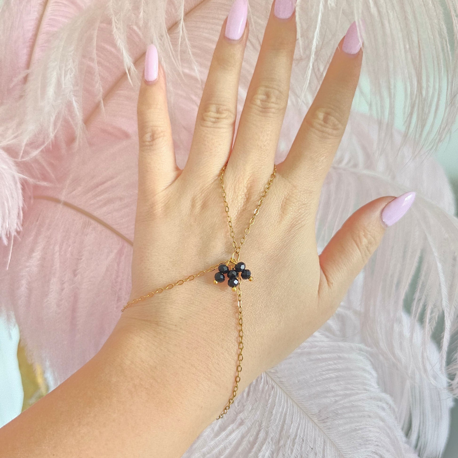 tiny black beads hand chain unique