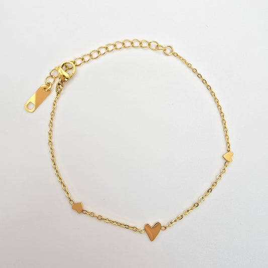delicate tiny thin gold waterproof hearts bracelet