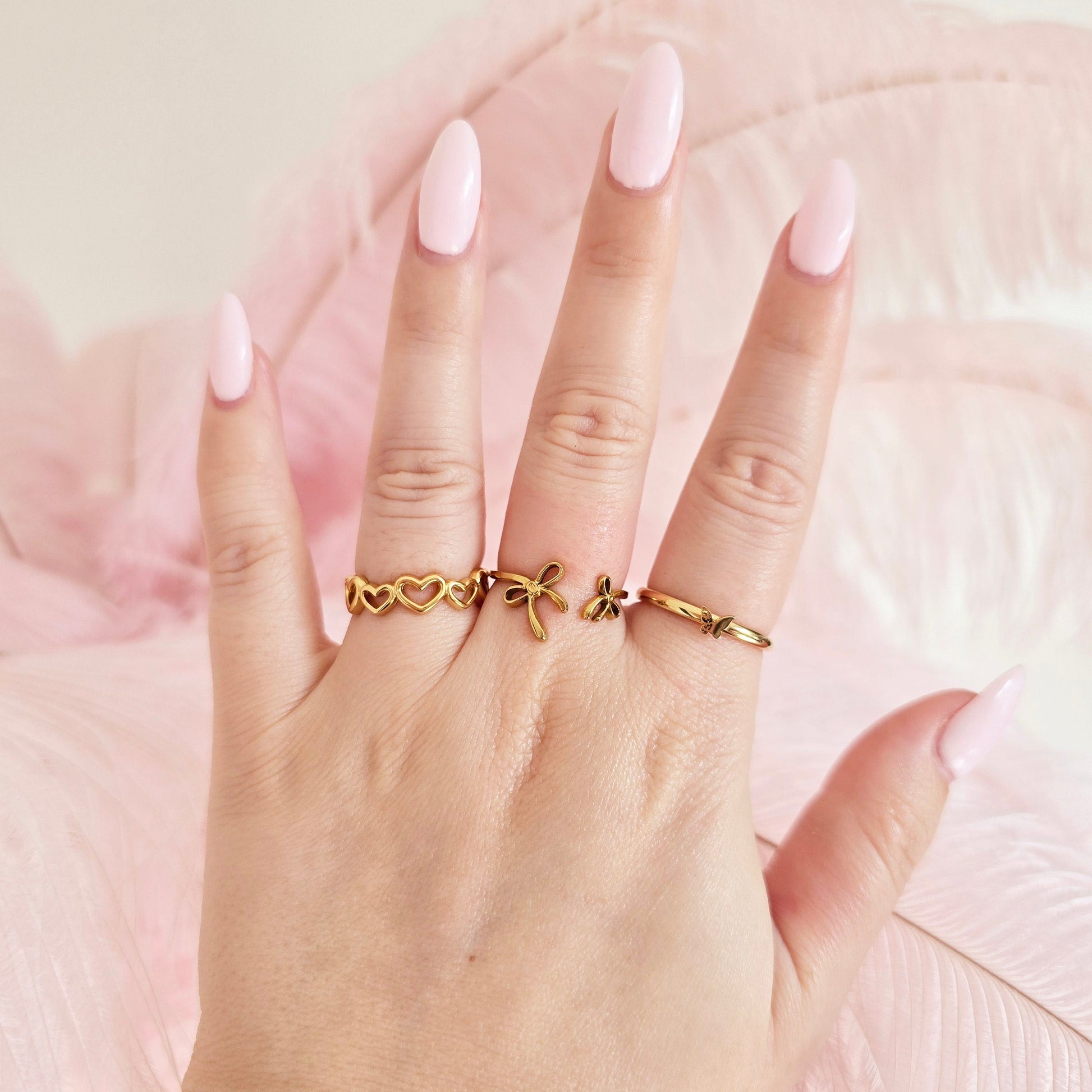 dainty butterfly heart bow gold rings