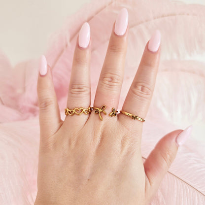 dainty butterfly heart bow gold rings