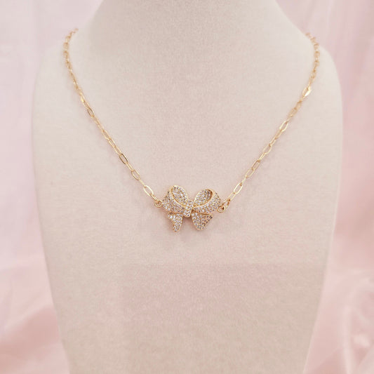 dainty gold bow necklace stacking layering