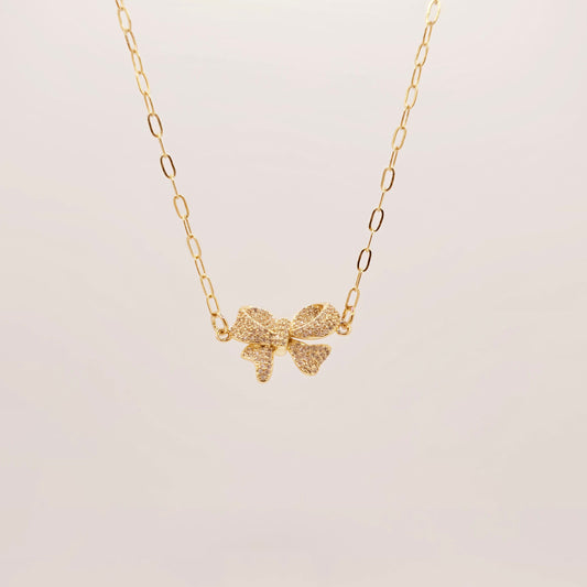 dainty gold bow necklace girly layering