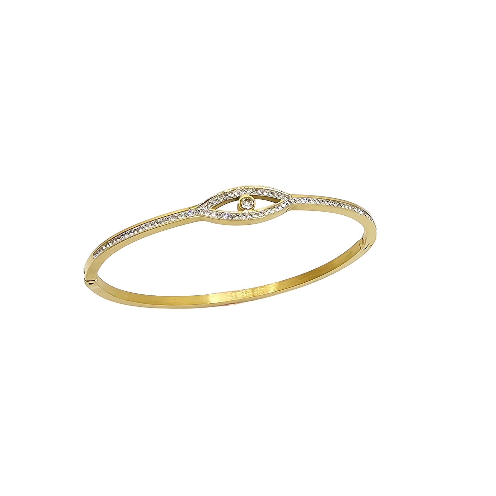 dainty thin gold evil eye bangle