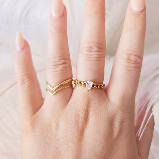 dainty double v ring adjustable gold