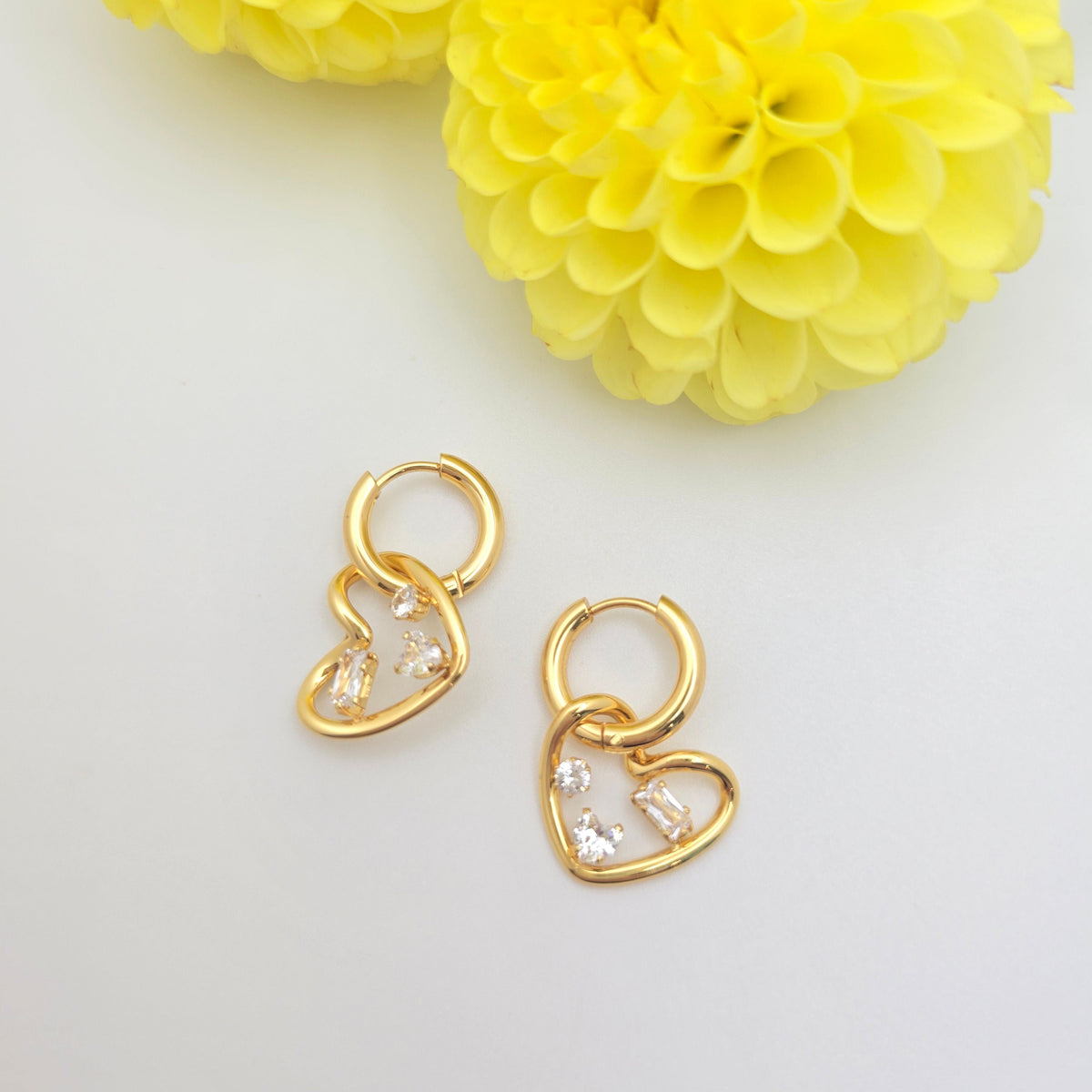 gold waterproof heart earrings Huggies charms