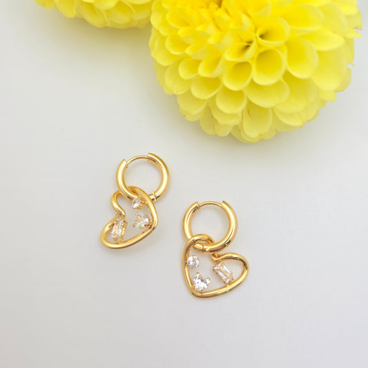 gold waterproof heart earrings Huggies charms