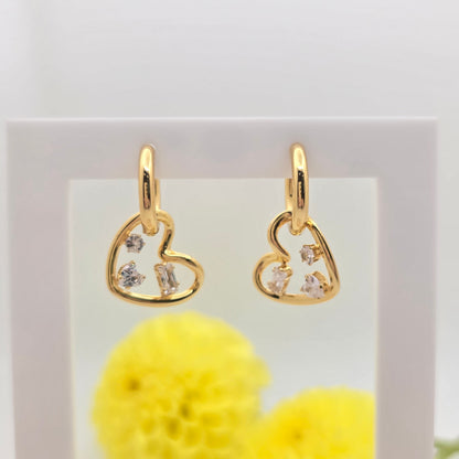 heart charm earrings floating diamond cz