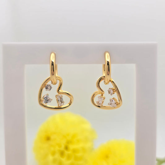 heart charm earrings floating diamond cz