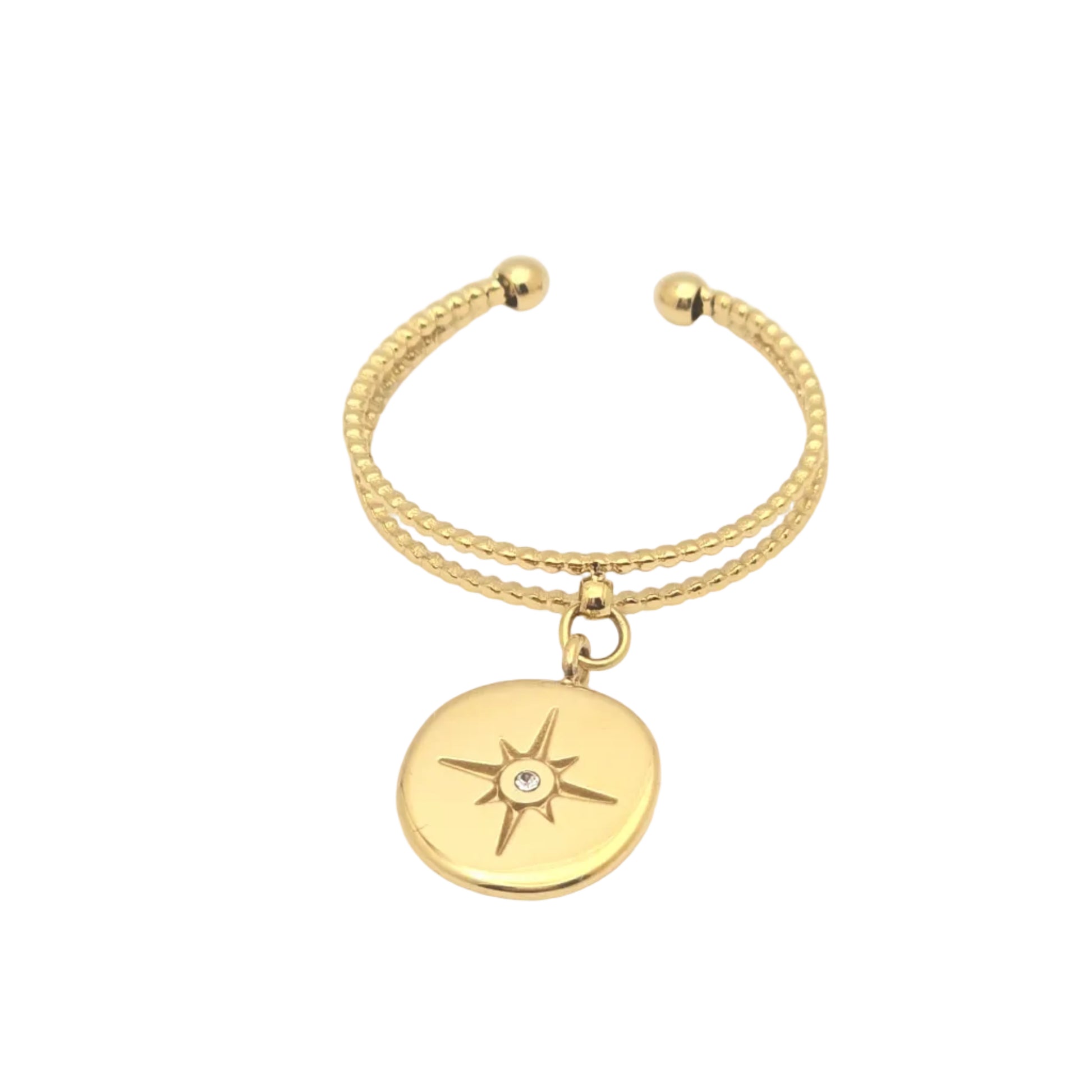 delicate gold adjustable star charm ring
