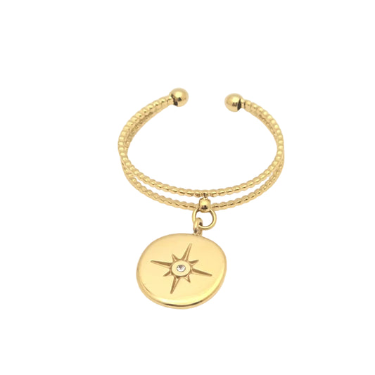 delicate gold adjustable star charm ring
