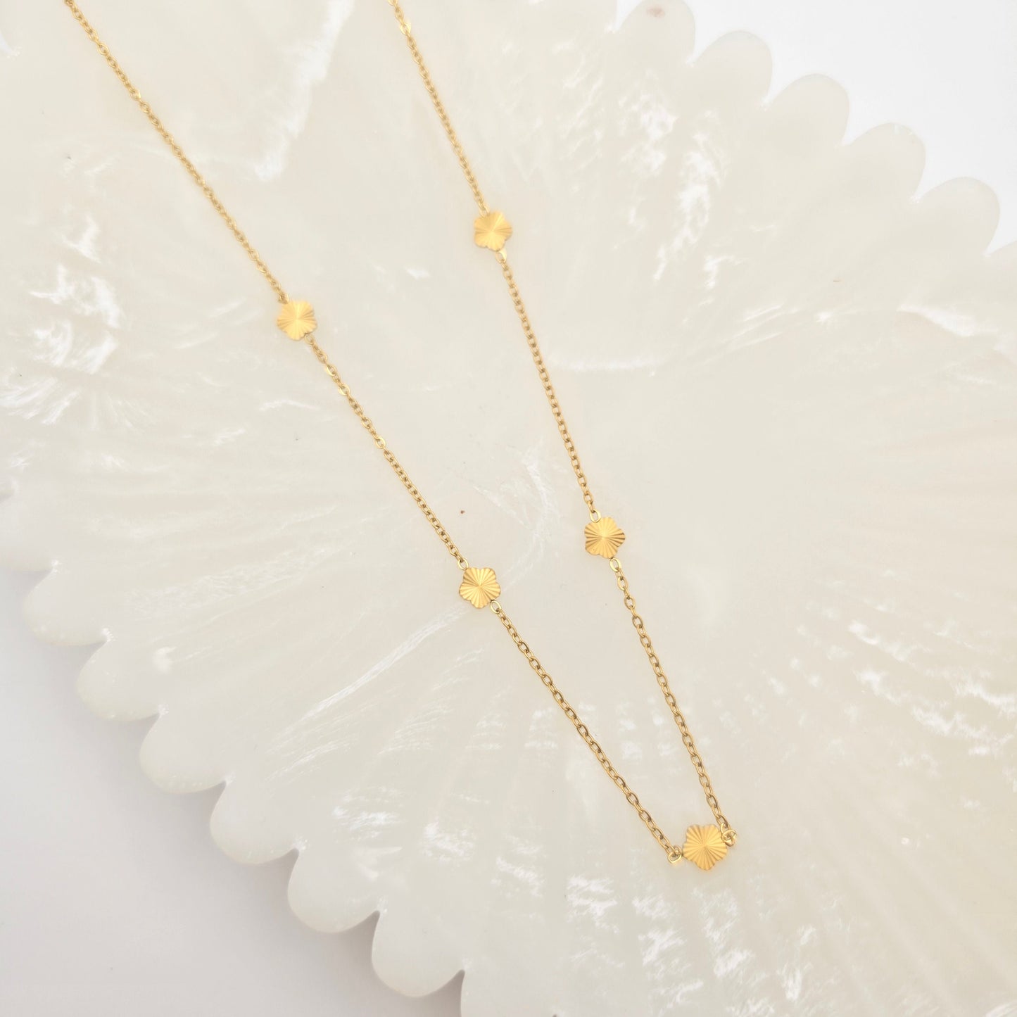 dainty gold mini clover everyday wear necklace tarnish free