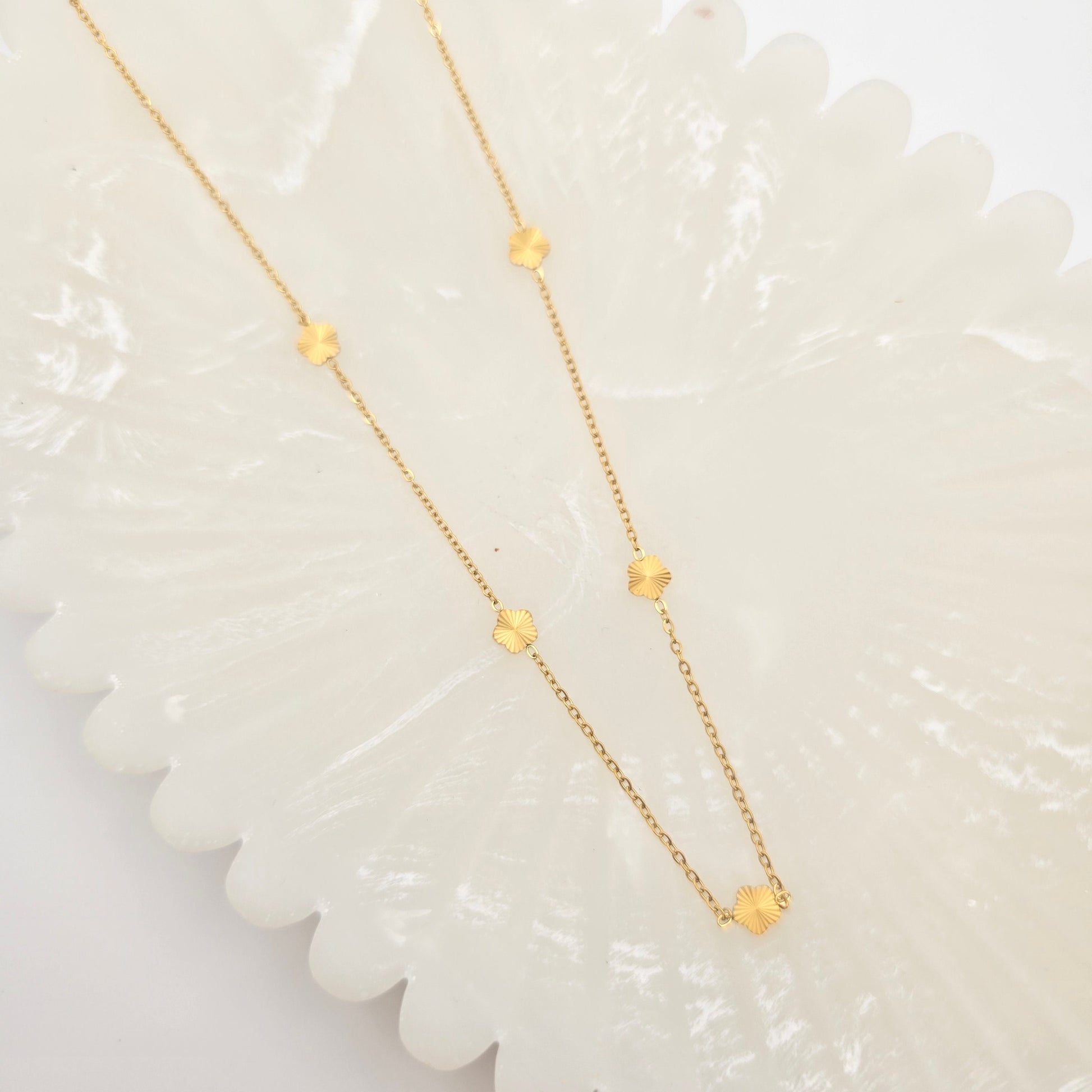 dainty gold mini clover everyday wear necklace tarnish free