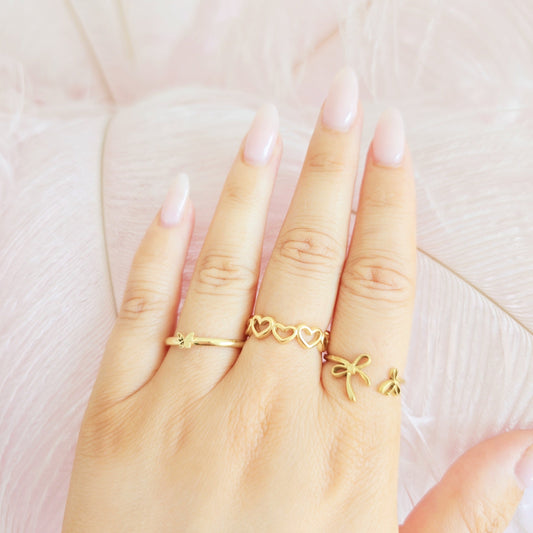dainty tiny gold butterfly hearts bows ring