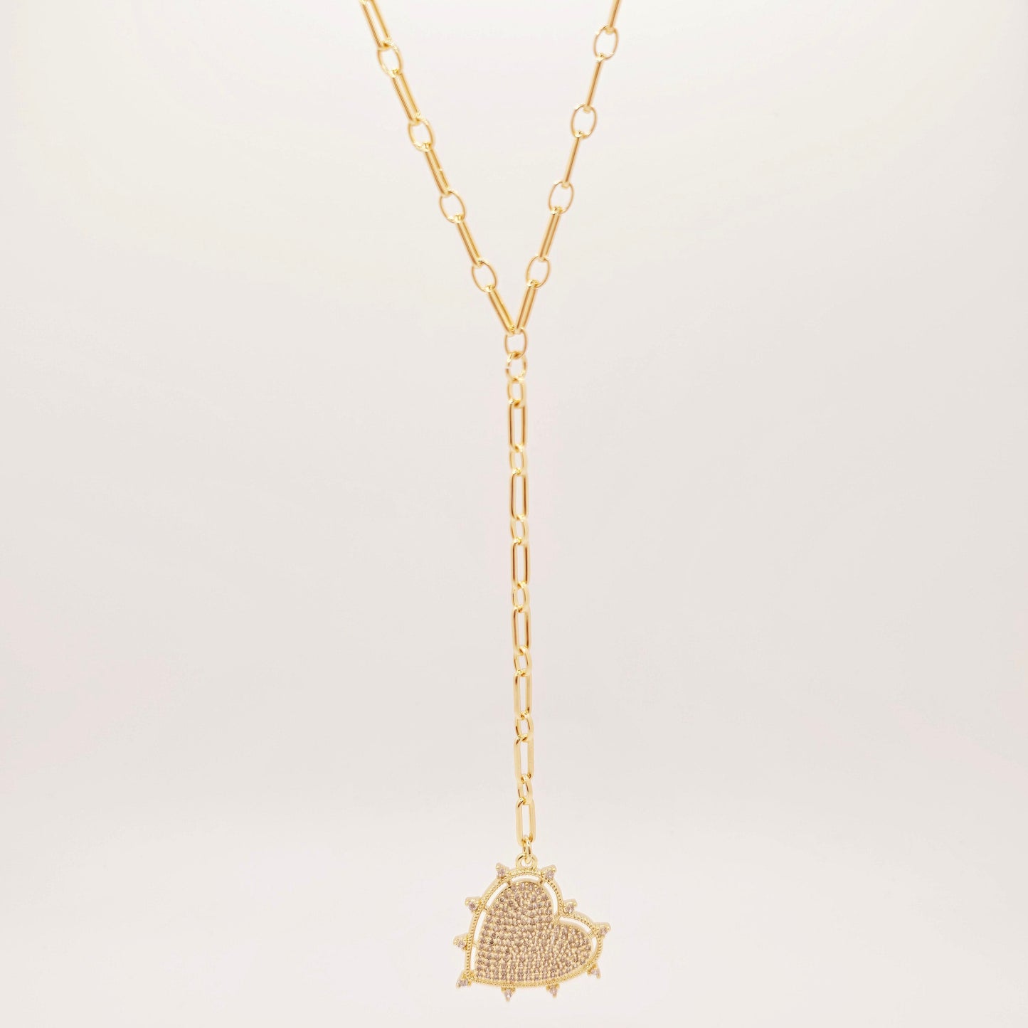 gold heart lariat necklace layering