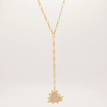 gold heart lariat necklace layering