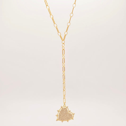 gold heart lariat necklace layering