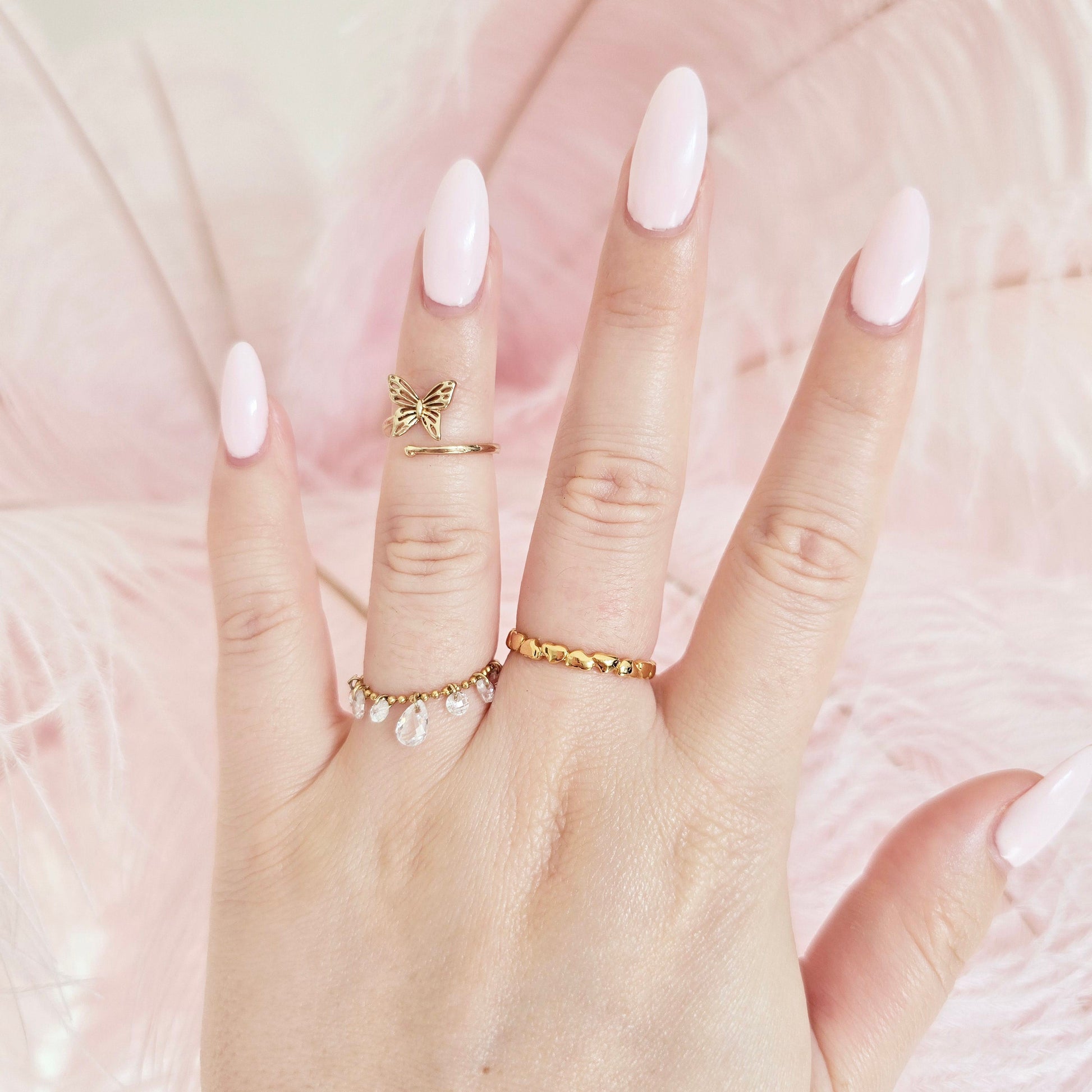 dainty gold stacking ring hearts butterfly diamonds