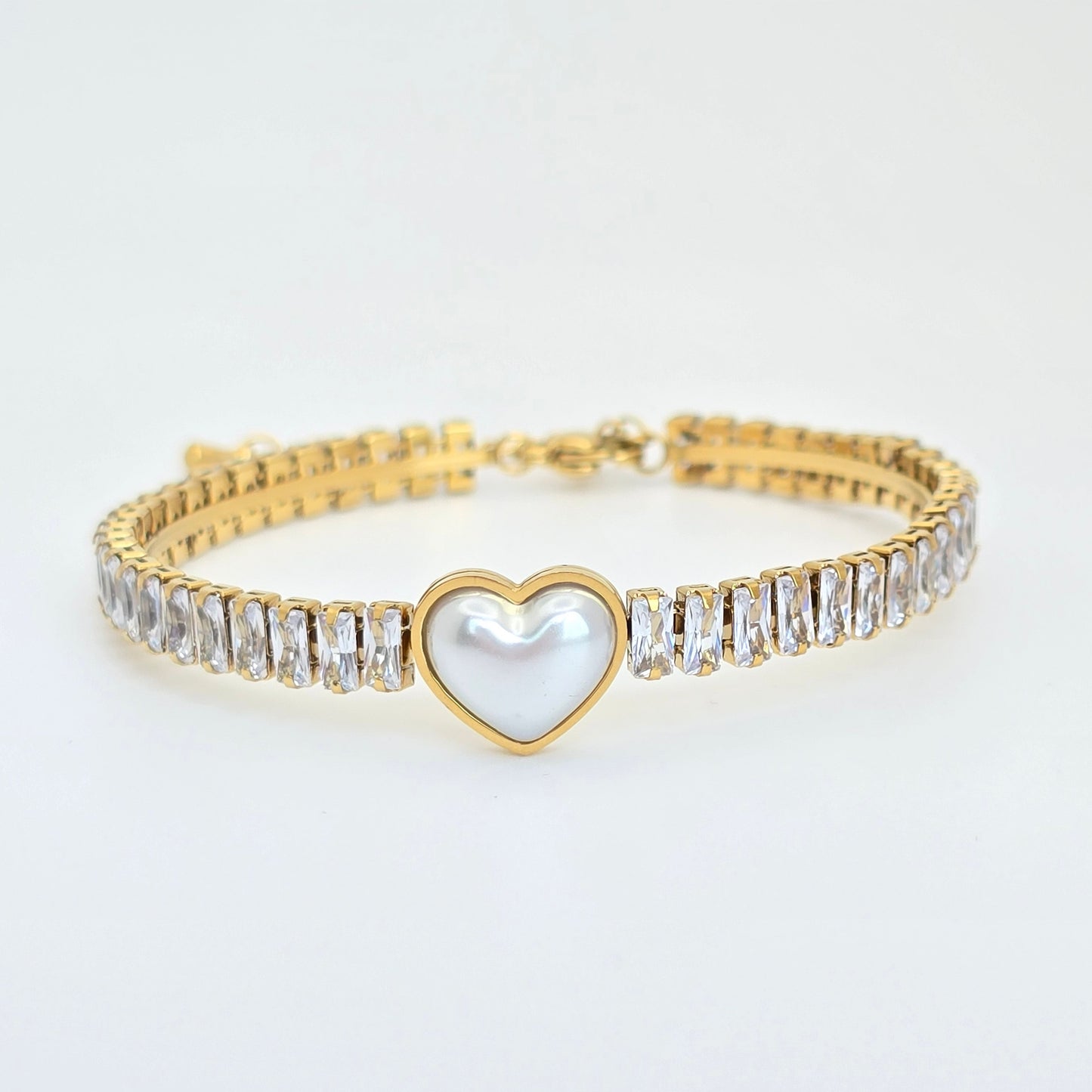 dainty heart pearl diamond bangle bracelet