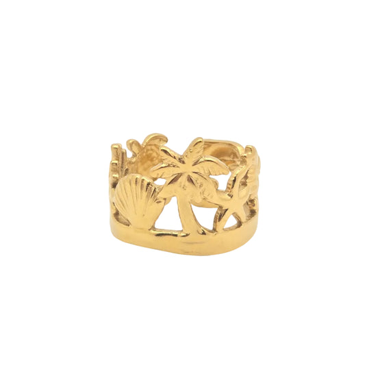 gold waterproof shell palm tree ring