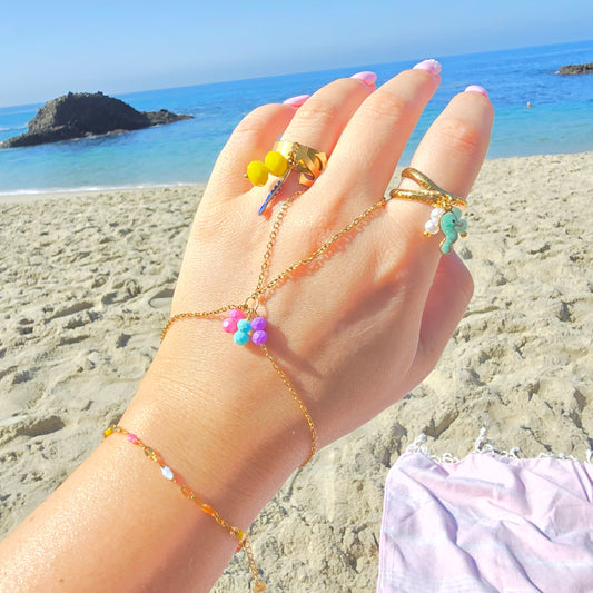 dangle hand chain bracelet rings gold waterproof beach jewelry