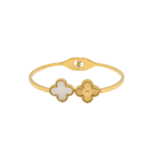 white gold clover bangle van cleef dupe