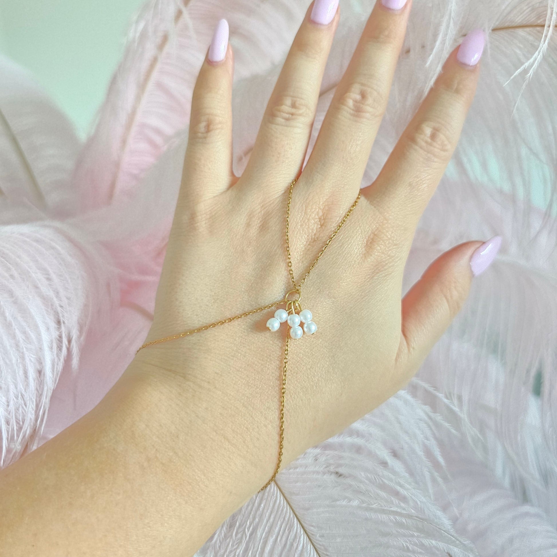 dainty pearl hand chain unique