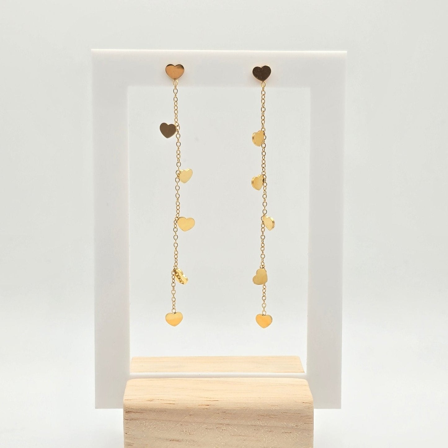 dainty cute heart drop earrings gold lightweight