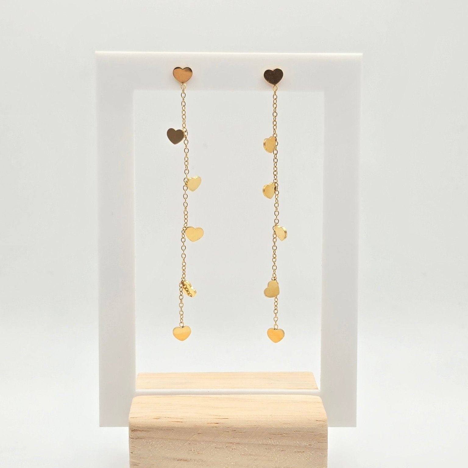 dainty cute heart drop earrings gold lightweight