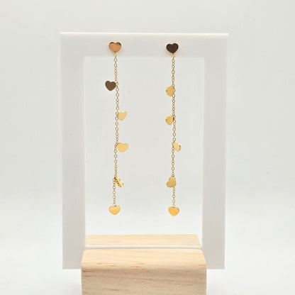 dainty cute heart drop earrings gold lightweight