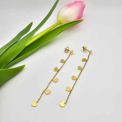 delicate mini gold hearts dangly earrings