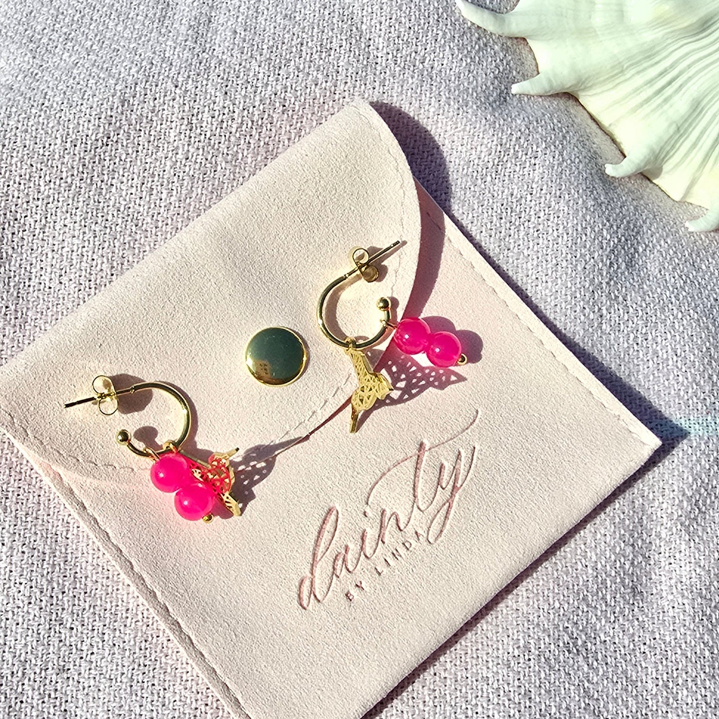 tiny pink gold hummingbird earrings lightweight 