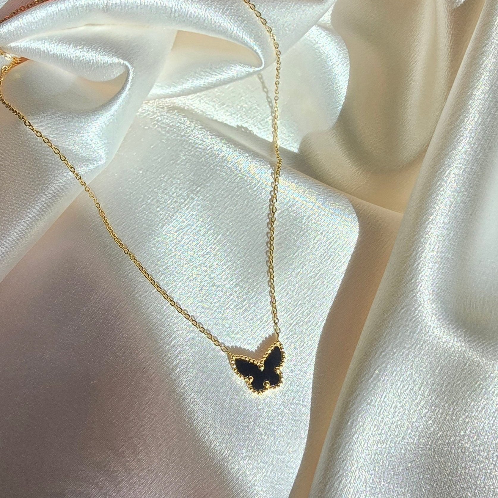 butterfly necklace dainty black 