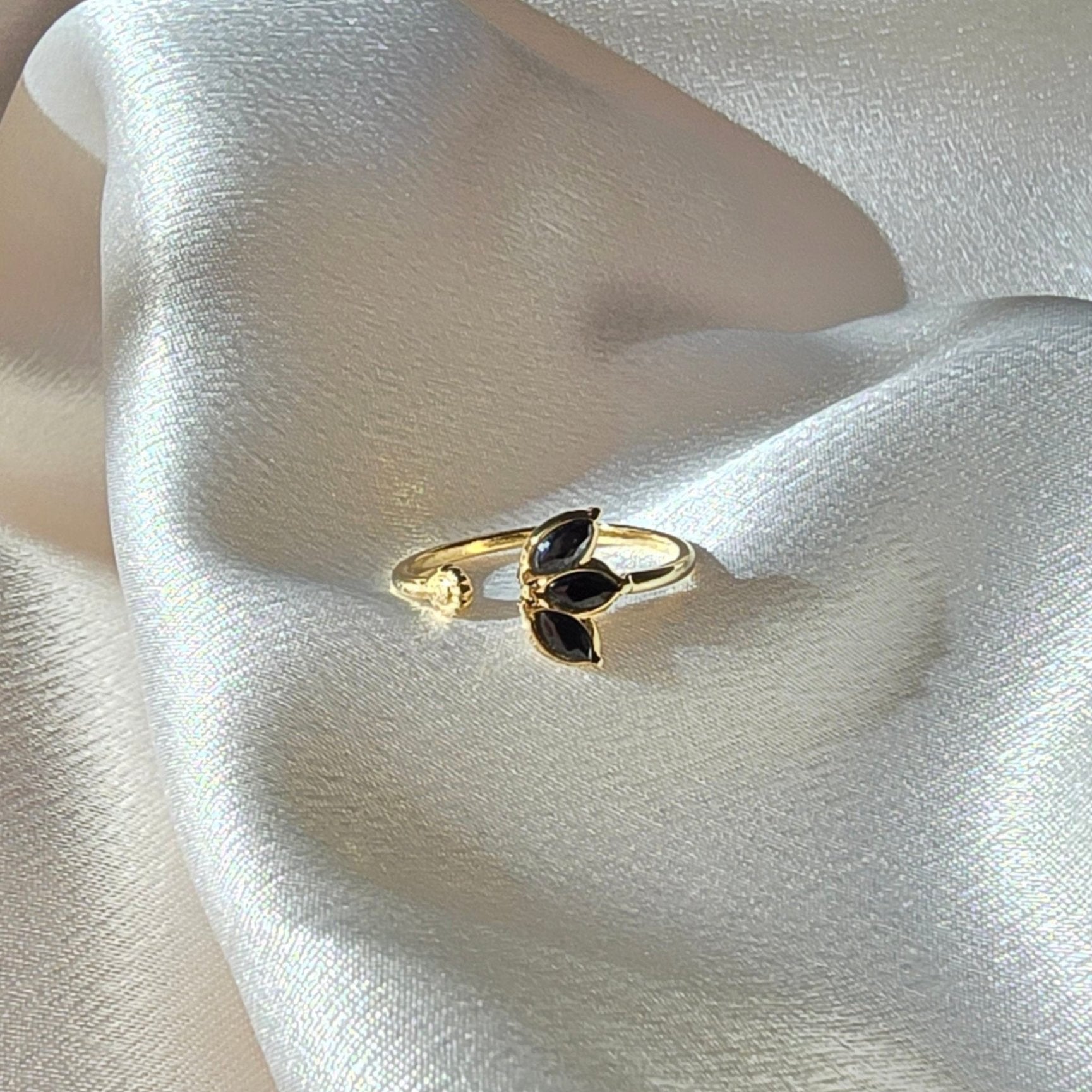delicate open black lotus ring sweatproof
