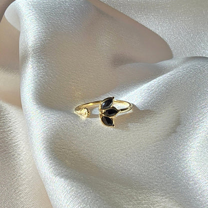 delicate open black lotus ring sweatproof