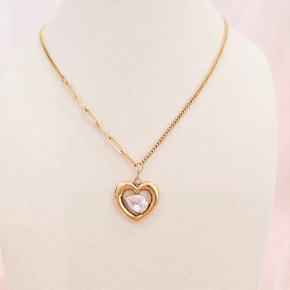gold heart pear diamond necklace layering