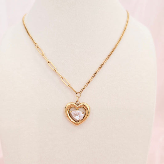 gold heart pear diamond necklace layering