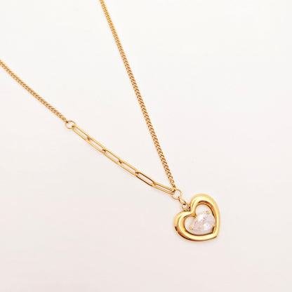 dainty gold heart necklace with pear diamond