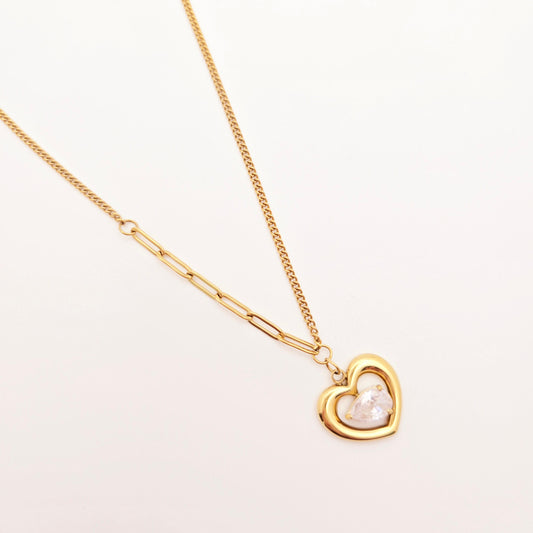 dainty gold heart necklace with pear diamond