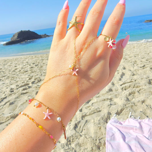 dainty starfish reef hand chain bracelet rings